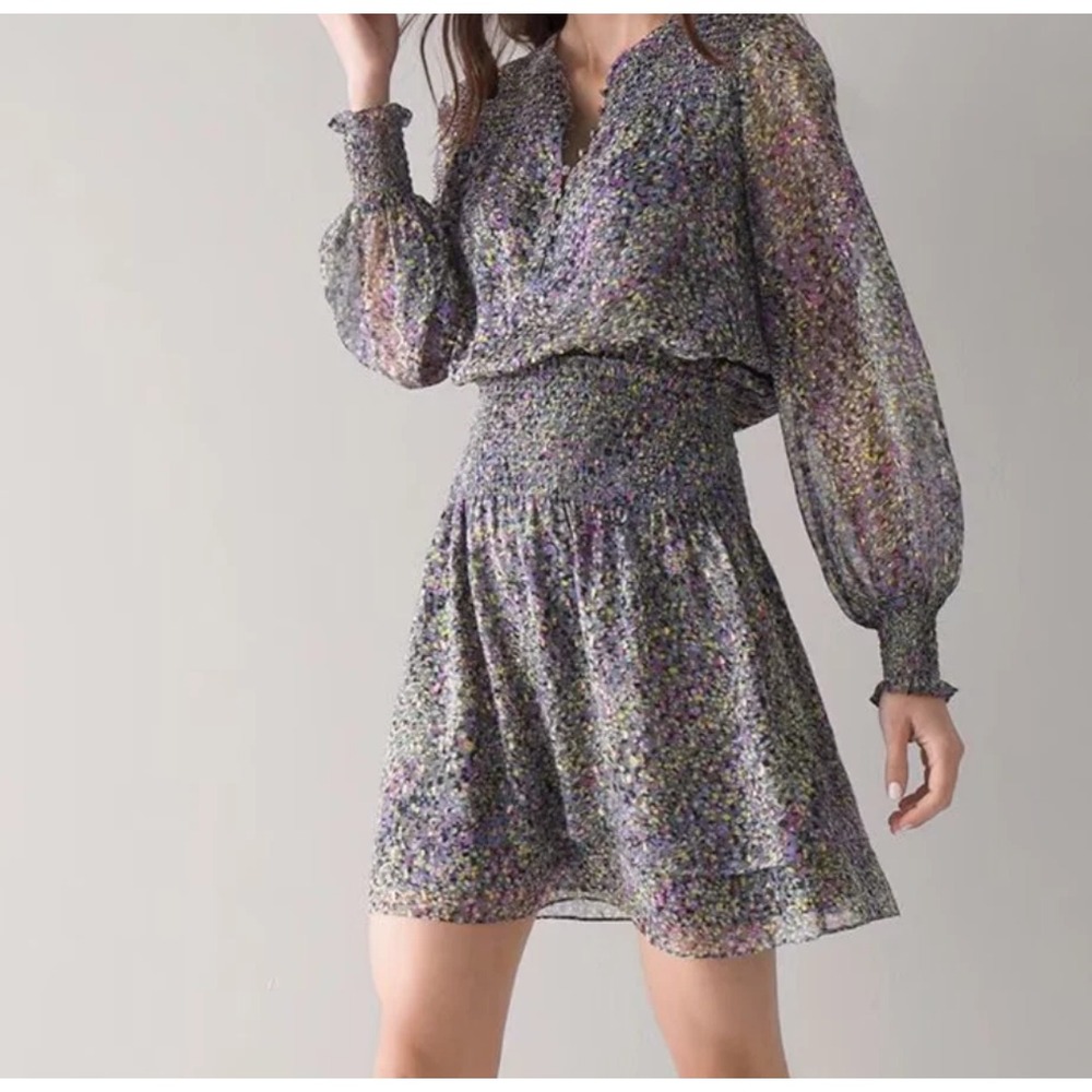 White House Black Market Blouson NWT Size XS Mini Dress Tiered Layer Multi Color